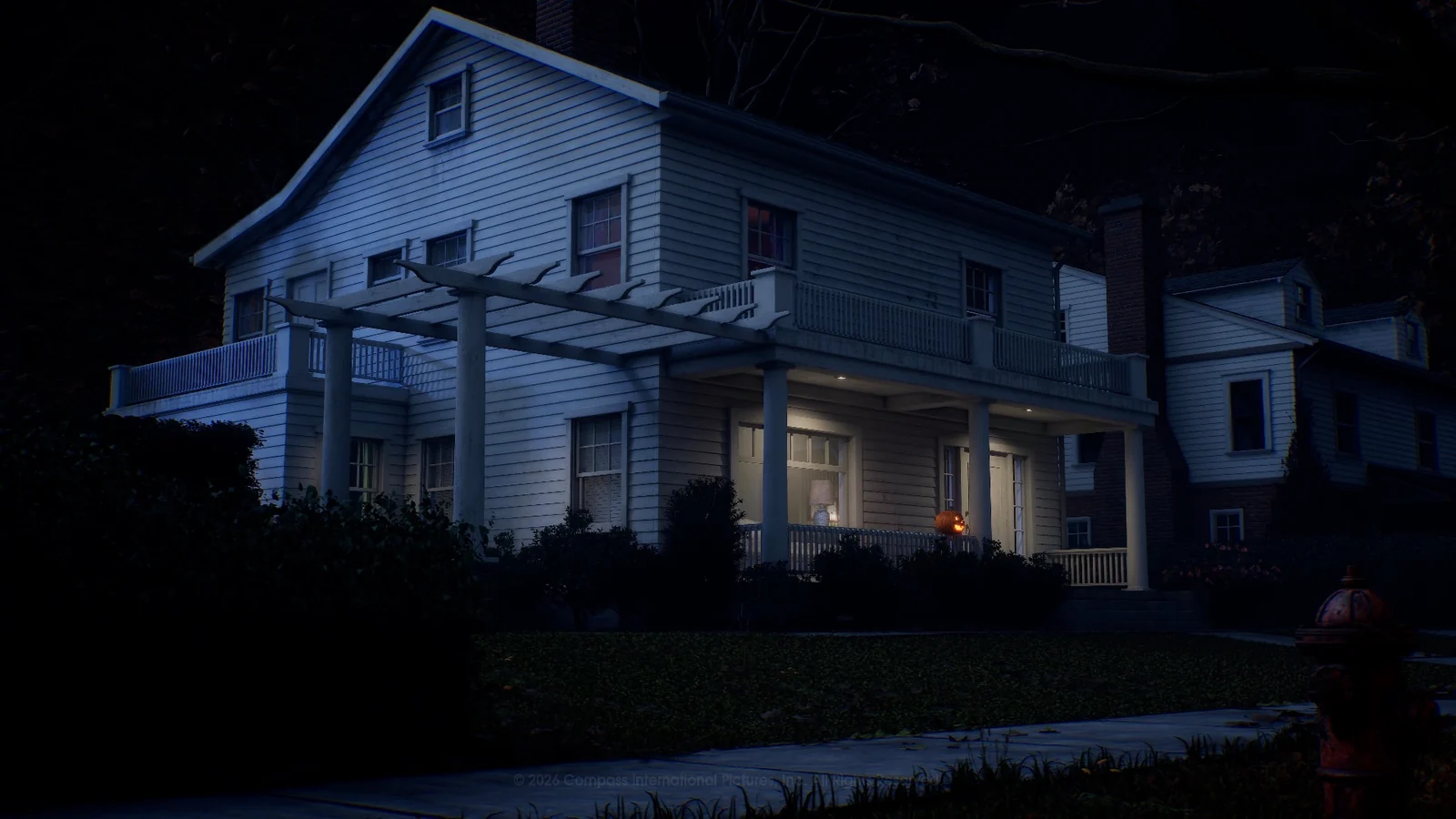 A multi-story suburban house at night in the official Orange Grove Estates map screenshot